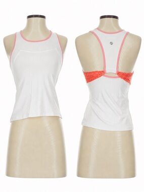 Lija White Racerback Tank with Pink Trim and Coral Band